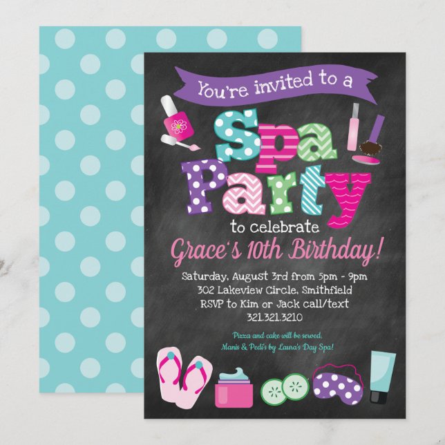 Spa Party Invitation - Kids Birthday Spa Party (Front/Back)