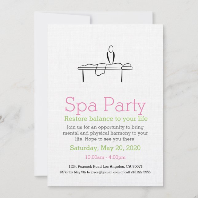 Spa Party Massage Icon Invitation (Front)