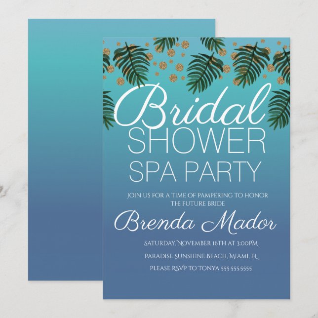 Spa Party Ombre Greenery Background Bridal Shower Invitation (Front/Back)