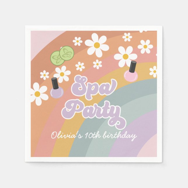 Spa Party Retro Rainbow Birthday Napkin (Front)