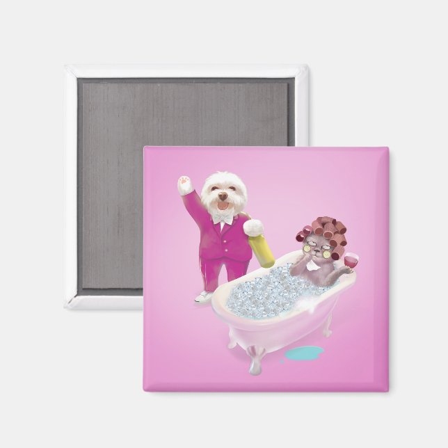 Spa Party: Smiling Bichon & Miss Meow Cheers Magnet (Front/Back)