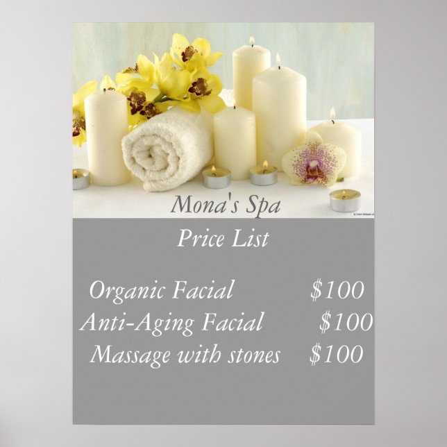 Spa price List Poster (Front)