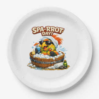 Spa-rrrot Day Funny Parrot Spa Relax Design Paper Plate