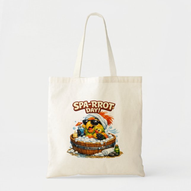 Spa-rrrot Day Funny Parrot Spa Relax Design Tote Bag (Front)