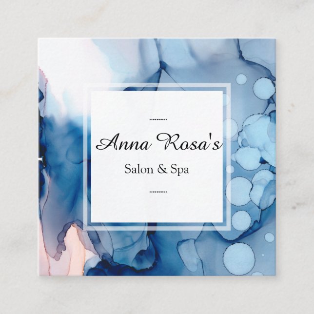 *~* Spa & Salon Abstract Artistic Blue Chic Square Business Card (Front)