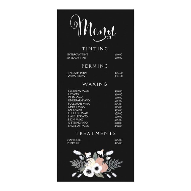 Spa Salon Beautician Menu Designer Price List (Front)