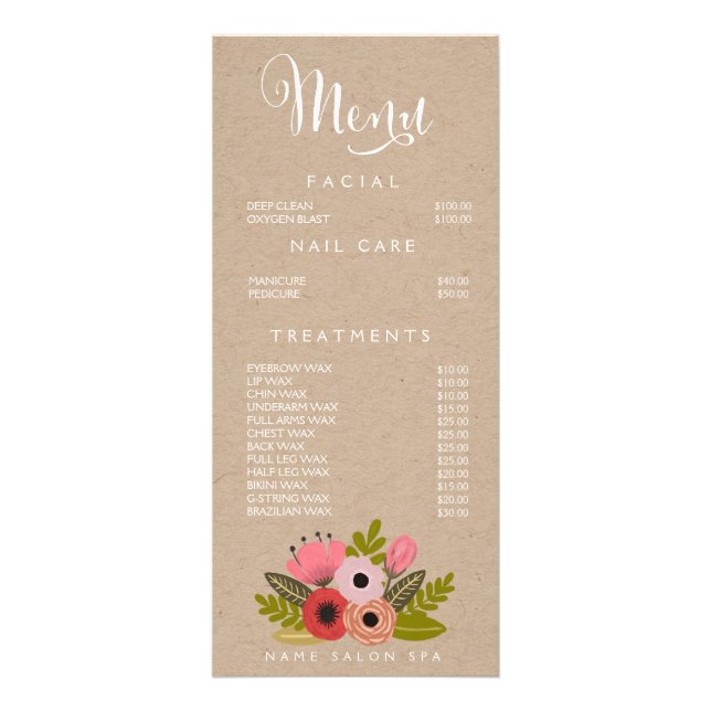 Spa Salon Beautician Menu Designer Price List (Front)