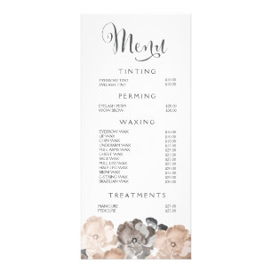 Spa Salon Beautician Menu Roses Price List