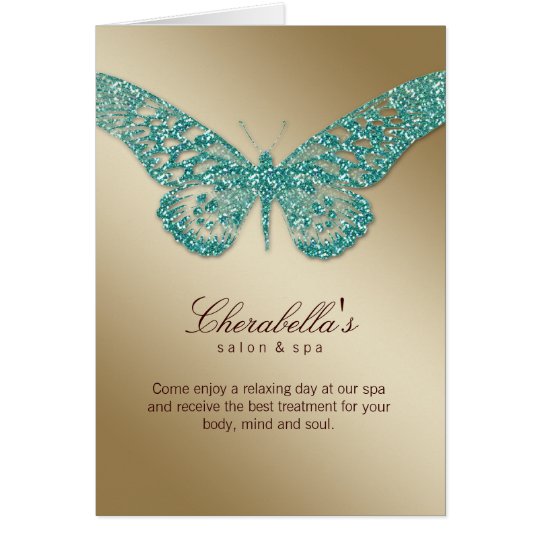 Spa Salon Brochure Card Butterfly Teal Gold