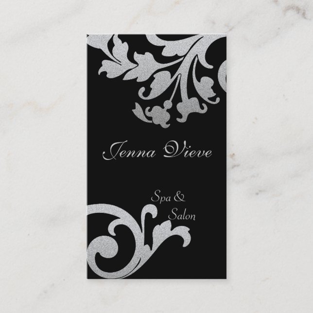 Spa & Salon Business Card Monogram Black & Silver (Front)