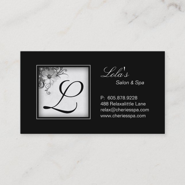 Spa - Salon Monogram BW Business Card 2 (Front)