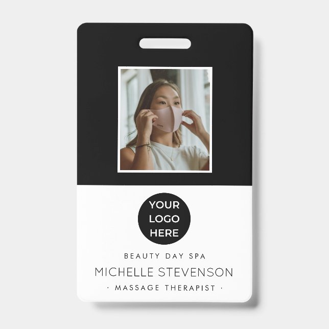 Spa Salon Photo Logo Custom Employee ID Badge (Front)