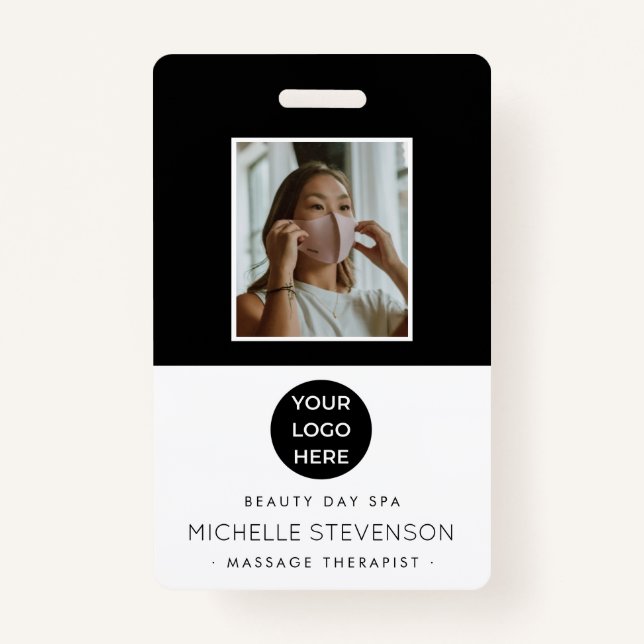 Spa Salon Photo Logo Custom Employee ID Badge (Front)