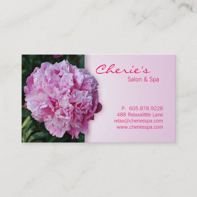 Spa - Salon Pink Peony Flower Business Card (Front)