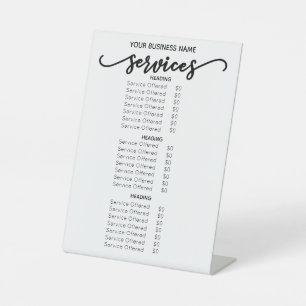 Spa Salon  Price List Menu  Pedestal Sign