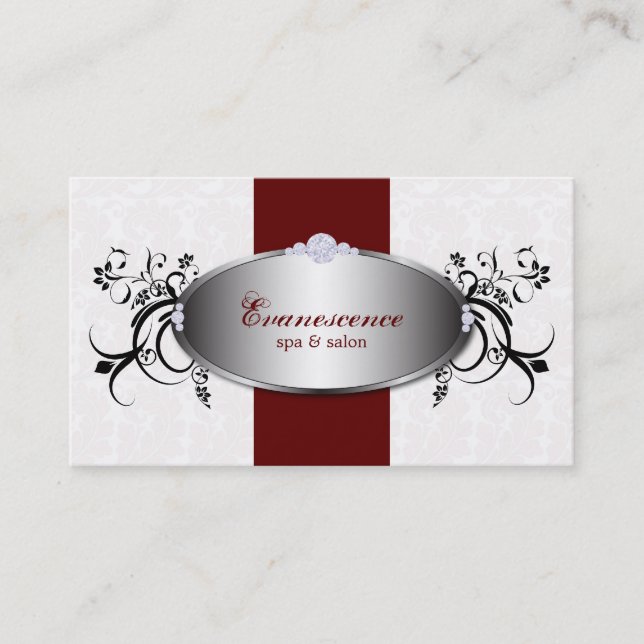 Spa Salon Red Swirls Floral Elegant Business Card (Front)