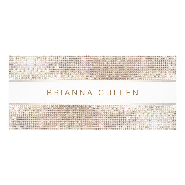 Spa Salon Striped FAUX Silver Sequin Rack Card (Front)