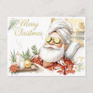 Spa Santa with Cucumber Merry Christmas Postcard