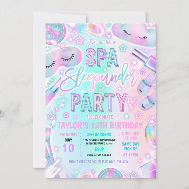 Spa Sleep-under Pastel Spa And Sleep-under Party Invitation (Front)