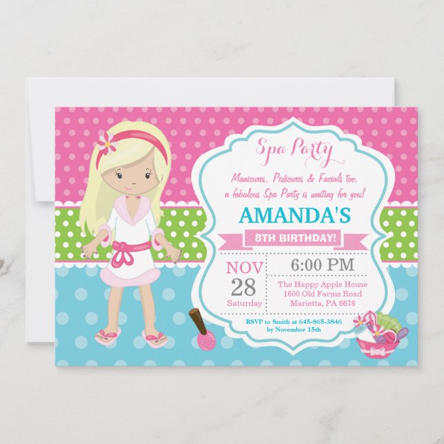 Spa Sleepover Birthday Party Invitation (Front)