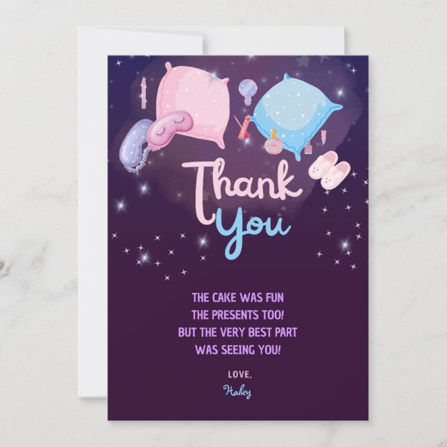 Spa Slumber Party Birthday Party Thank You Card (Front)