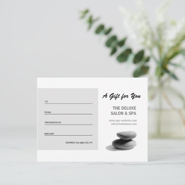 Spa Stones Gift Certificate Postcard (Standing Front)