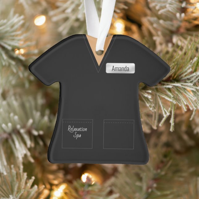 Spa Technician Black Scrubs Profession Ornament (Tree)