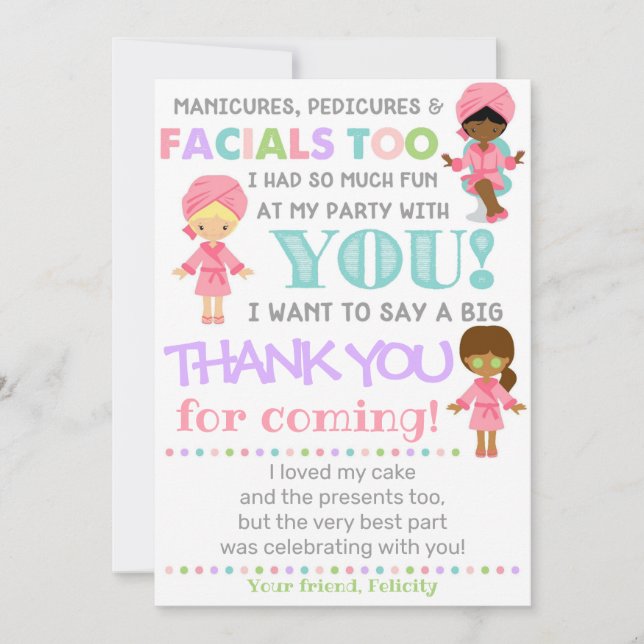 Spa Thank You Card | Spa Birthday Thank You  (Front)