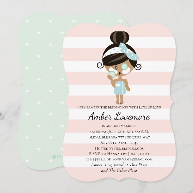 Spa Themed Bridal Shower Invitations Dark Skin (Front/Back)