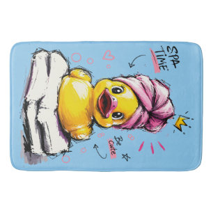 Spa Time Cute Rubber Duck with Towel Turban Bath Mat