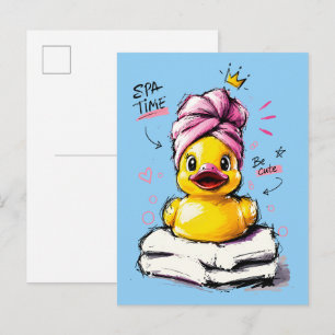 Spa Time Cute Rubber Duck with Towel Turban Postcard