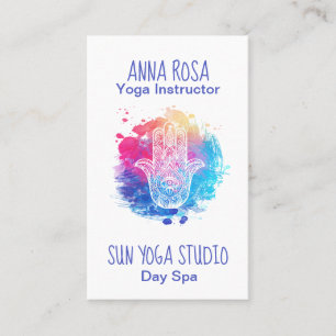 *~* Spa Watercolor Hamsa Hand Yoga Business Card