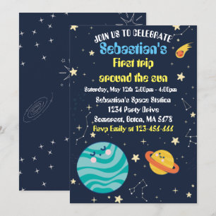 Space 1st Birthday Party First Trip Around The Sun Invitation