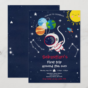 Space 1st Birthday Party First Trip Around The Sun Invitation