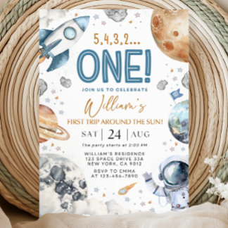 Space 1st Birthday Party First Trip Around The Sun Invitation