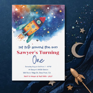 Space 1st Birthday Party First Trip Around the Sun Invitation
