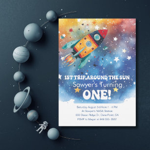 Space 1st Birthday Party First Trip Around the Sun Invitation