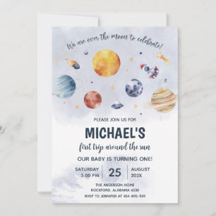 Space 1st Birthday Party First Trip Around The Sun Invitation