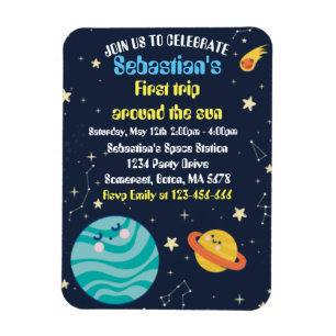 Space 1st Birthday Party First Trip Around The Sun Magnet