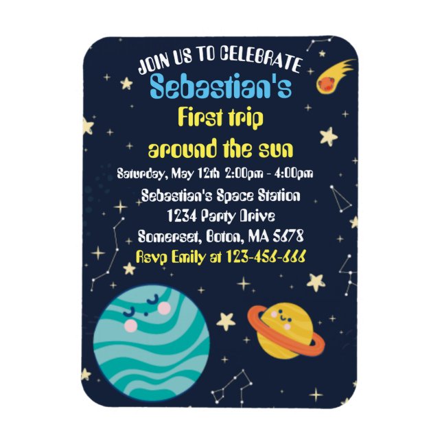 Space 1st Birthday Party First Trip Around The Sun Magnet (Vertical)