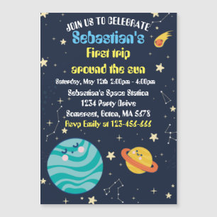Space 1st Birthday Party First Trip Around The Sun Magnetic Invitation
