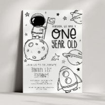 Space 1st Birthday Party Invitation - Houston ONE