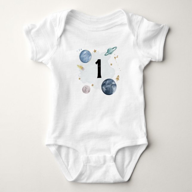 Space 1st Birthday Planets Galaxy One Shirt Boy (Front)