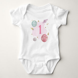 Space 1st Birthday Planets Galaxy One Shirt Girl