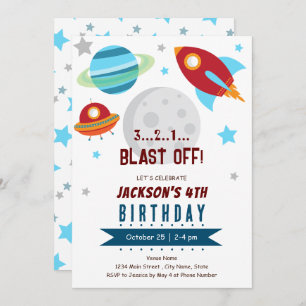 Space 4th Birthday Invitation