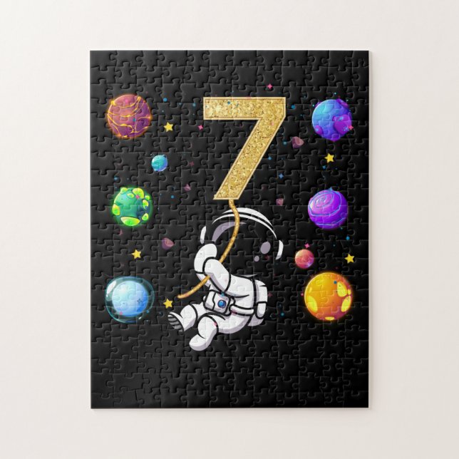 Space 7 Years Old 7th Birthday Planets Astronaut Jigsaw Puzzle (Vertical)
