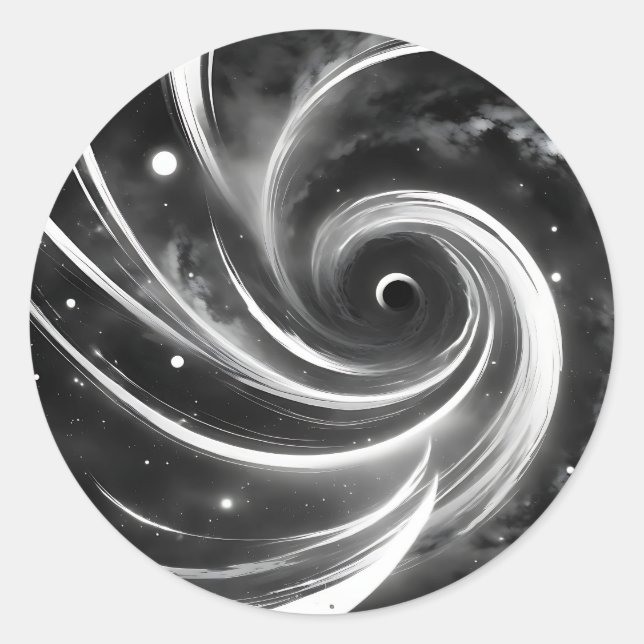 Space Abstract Black and White Classic Round Sticker (Front)