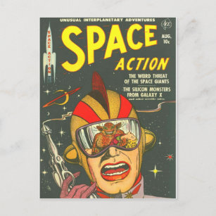 SPACE ACTION Cool Vintage Comic Book Cover Art Postcard