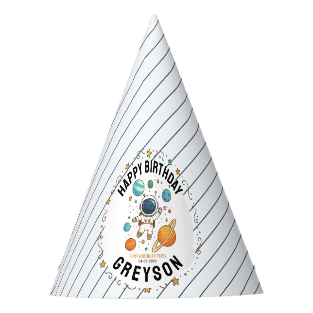 Space Adventure 1st Birthday | Outer Space Party Hat (Front)