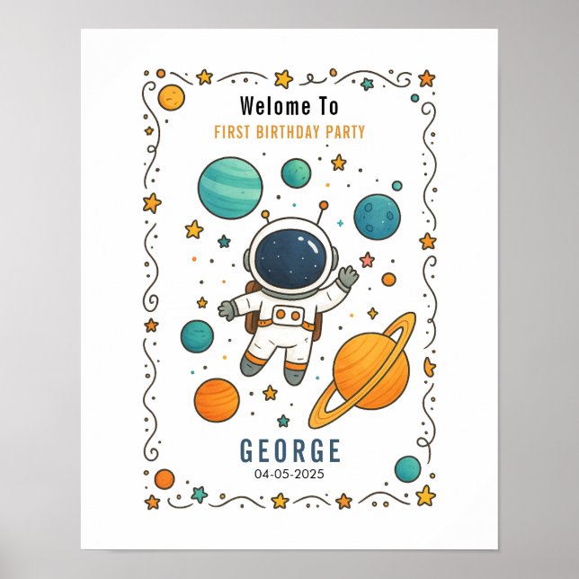 Space Adventure 1st Birthday | Outer Space Poster (Front)